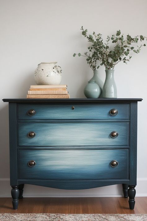 Blended Painted Furniture, Ombre Paint, Boy Dresser, Colorful Dresser, Dresser Refinish, Dusk Sky, Dresser Ideas, Dresser Redo, Diy Ombre