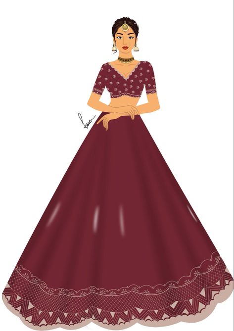 This is an illustration drawn using photoshop;Digital drawings made in photoshop are ideal for creating logos, fashion sketches, technical illustrations, and other artwork requiring clean, professional results that can be resized without losing quality. #digitalillustraion#digital fashion#fashiondesigning #fashion Lehenga Illustration, Illustration Photoshop, Digital Illustration, Lehenga, Photoshop