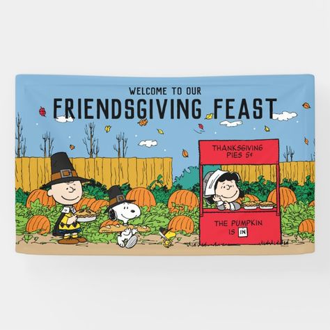 Charlie Brown Thanksgiving Feast, Charlie Brown Thanksgiving Party, Thanksgiving Charlie Brown, Brown Banner, Peanuts Thanksgiving, Party For Adults, Friendsgiving Feast, Charlie Brown Thanksgiving, Peanuts Charlie Brown