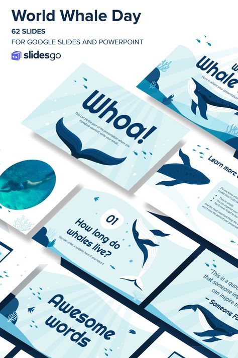 World Whale Day Ocean Powerpoint, Bubble Letter Fonts, Ocean Illustration, Font Bubble, Free Ppt Template, Powerpoint Slide Designs, Instagram Font, Proposal Design, Background Powerpoint