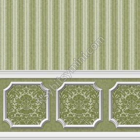 Wallpaper - Annabelle Wainscot Mural Green Olive Wallpaper Cut, Wallpaper Damask, Miniature Wallpaper, Doll House Wallpaper, Damask Wallpaper, Purple Orchids, Woven Pattern, House Wall, Architectural Details