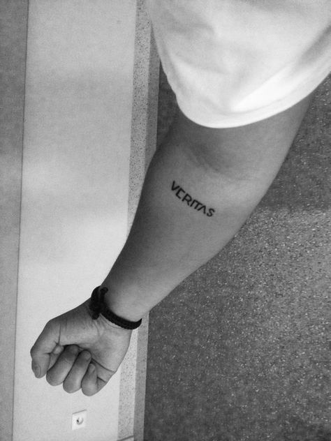 Modern veritas tattoo Veritas Tattoo, Christ Tattoo, Tattoos And Piercings, Triangle Tattoo, Tattoo Quotes, Tatting, Tattoo Ideas, Piercings, Tattoos