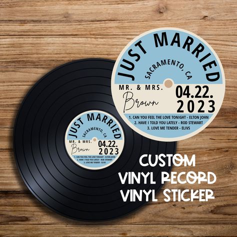 Personalize your wedding guest book with a custom vinyl record sticker! Choose from our selection of designs or upload your own image. Stickers are printed on high-quality vinyl and ship fast. #wedding #guestbook . #Vinyl_Record_Coasters #Wedding_Guest_Book_Record #For_The_Record_Sign_Our_Guest_Book #Record_Guest_Book_Vinyl Record Guest Book Vinyl, Vinyl Record Guest Book, Vinyl Record Sticker, Record Guest Book, Record Sticker, Wedding Vinyl, Custom Label Design, Personalized Wedding Stickers, Custom Signage