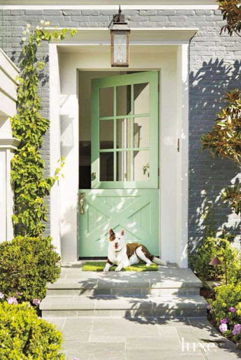 Popular Front Door Paint Colors Front Door Entrance Ideas, Cottage Home Exterior, Mint Door, Exterior Door Colors, Yellow Front Doors, Green Shutters, Front Door Paint Colors, Door Paint Colors, Pintura Exterior