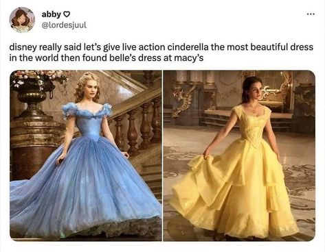 Belles Dress, Didney Worl, Cinderella Movie, Disney Theory, Funny Disney Memes, Instruções Origami, Funny Disney Jokes, Disney Facts, Disney Jokes