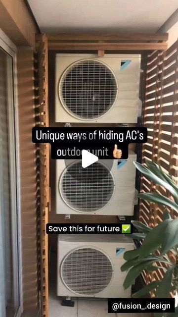 Fusion design on Instagram: "Save this reel for future ✅ Share with your friends and family 👍🏻  Follow our page for more  @fusion_.design  Unique ways of hiding AC's outdoor unit 💫💥  #ac #grill #hiding #airconditioning #balcony #balconygrills #interior #interiors #interiordecor #home #homedecor #homedecoration #homestyling #homedecoration ##homeinspiration #explorepage #explorepage✨ #exploreeverything #page #outdoors #exterior #cover #gurgaon #delhincr #viral#hometransformation#facebook ebook #instagram #trending #followforfollowback" How To Hide Ac Unit Outside Balcony, Hidden Split Air Conditioner, How To Hide Outdoor Ac Unit, Ac Outdoor Unit Cover, Ac Outdoor Unit In Balcony, Outdoor Ac Unit Cover Ideas, Cover Ac Unit Outdoor, Minisplit Cover, How To Hide Air Conditioner Unit Outside