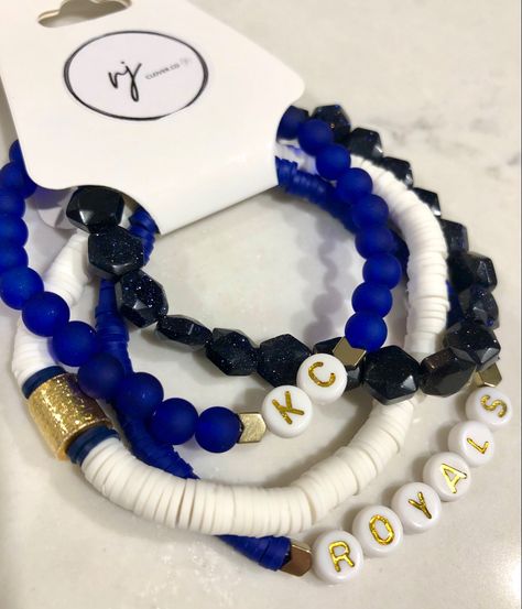 #bracelet #royals #kansas #gameday #baseball #sportswear #giftideas #giftforher #jewelry #handmade #smallbusiness #apparel #customized #personalized Customised Bracelets, Bracelet Stacks, Kc Royals, Bracelets Design, Beads Bracelet Design, Kansas City Royals, Bracelet Stack, Jewelry Handmade, Bracelet Designs