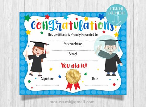 Homeschool Certificate 1st Grade - Etsy 2B3 Kindergarten Graduation Diploma, Kindergarten Graduation Certificate, School Award Certificates, Worksheet For Nursery, Kindergarten Certificates, Worksheet For Nursery Class, Preschool Certificates, Preschool Diploma, School Certificate