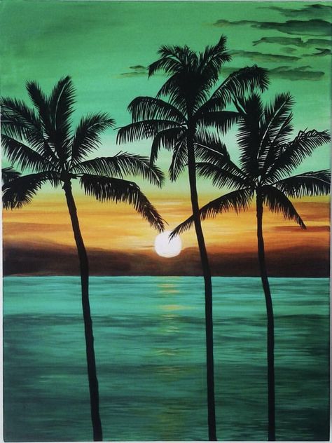 Beach Sunset Painting, Paradise Pictures, Interior Design Wall Art, Beach Mural, Sunset Canvas Painting, Art Plage, Interior Design Wall, Easy Landscape Paintings, Beach Art Painting