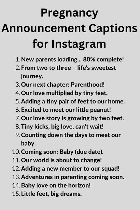 A list of Instagram Captions for Your Pregnancy Announcement Cute Pregnancy Quotes, Pregnancy Announcement Captions, Pregnancy Announcement Quotes, Baby Quotes Pregnancy, Baby Captions, Newborn Quotes, Baby Announcement To Husband, Unique Pregnancy Announcement, Pregnancy Facts