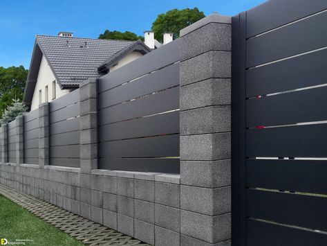 Marvelous Boundary Wall Design Ideas - Engineering Discoveries Garden Wall Ideas, Fence Wall Design, Fence Gate Design, Modern Gate, House Fence Design, Modern Fence Design, Concrete Fence, Front Fence, Brick Fence