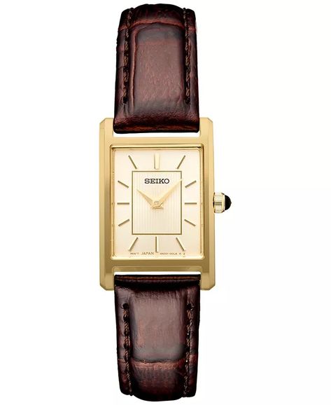 Seiko - Women's Essentials Brown Leather Strap Watch 19mm Seiko Watches Women, Classic Watch Women, Brown Leather Strap Watch, Vintage Watches Women, Brown Watches, Brown Leather Watch, Watches Women Leather, Oc Inspo, Watches Women