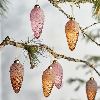 Ornaments: Shaped Favorites, Fancy Food, Garden + Veggies, and Woodland Glass - Terrain Amber Ornaments, Pine Cone Ornaments, Cone Ornaments, Holiday Mantel, Pinecone Ornaments, Woodland Christmas, Christmas Mood, Pine Cone, Christmas Inspiration