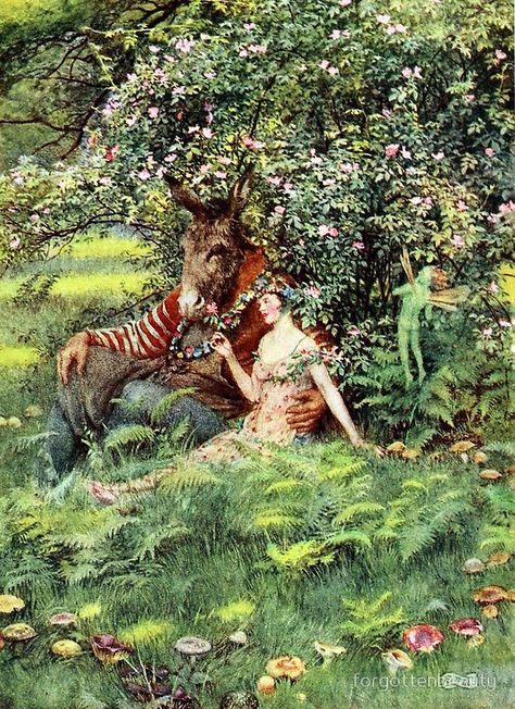 Bottom and Titania - Eleanor Fortescue Brickdale John Everett Millais, Natural Magic, Midsummer Night's Dream, Golden Book, Pre Raphaelite, English Artists, Midsummer Nights Dream, Victorian Art, Romantic Art