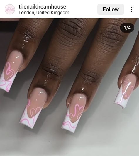 White French Tip Freestyle Nails, Freestyle French Tip Nails, Pink Abstract French Tip Nails, Pink And White Frenchies Nails, Pink French Tip With White Outline, Pink French Croc Nails, Nail Stencils, French Tip Nail Designs, Unique Acrylic Nails