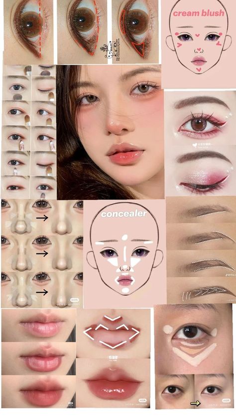 Asian Makeup Tutorials, Anime Eye Makeup, Korean Makeup Tutorials, Simple Makeup Tips, Doll Eye Makeup, Korean Eye Makeup, Makeup Accesories, Beauty Makeup Tutorial, Makeup Artist Tips