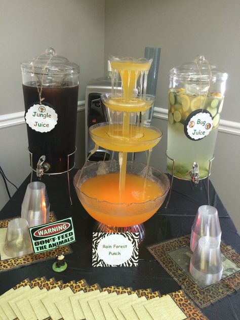 safari drinks Safari Theme Drink Station, Safari Drink Station, Safari Themed Drinks, Jungle Theme Drinks, Shower Manifestation, Safari Punch, Safari Drinks, Safari Themed Food, Pregnancy Manifestation