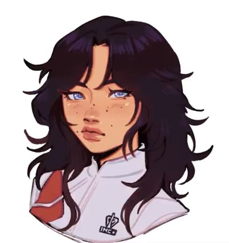 Ayeoops Art Style, Hair Female Drawing Reference, Female Portrait Poses Drawing, Brown Haired Character Design, Drawing Face Claims, Curly Hair Oc Art, Teen Oc Art, Black Hair Blue Eyes Character, Cute Hairstyles Drawings