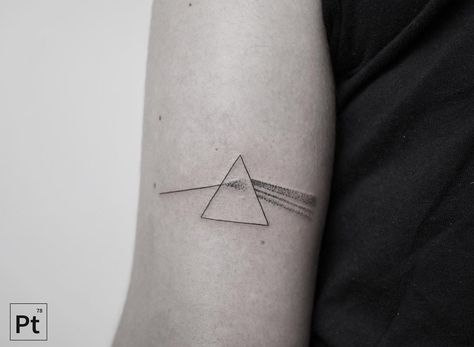 "The Dark Side of the Moon", made in @alchemistsvalley Prism Tattoo, Small Music Tattoos, Tattoo Nightmares, Pink Floyd Tattoo, Native Tattoos, Special Tattoos, Forarm Tattoos, Bicep Tattoo, Line Art Tattoos