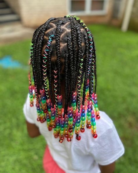 Rainbow Beads Hair Braids, Little Mixed Girl Hairstyles Braids With Beads, Hairstyles With Beads, Easy And Beautiful Hairstyles, Hair Braid Beads, Toddler Braided Hairstyles, Toddler Braids, Individual Braids, Kid Hairstyles