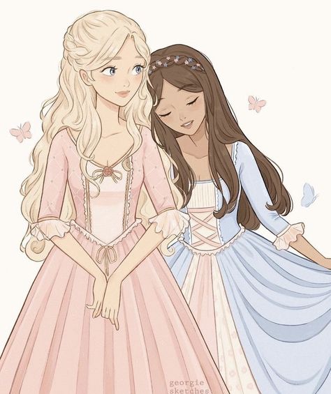 Erika And Anneliese, Barbie Drawing, Princess And The Pauper, Time Drawing, Cute Sketches, Drawings Of Friends, Disney Princess Pictures, Pretty Drawings, Princess Dresses