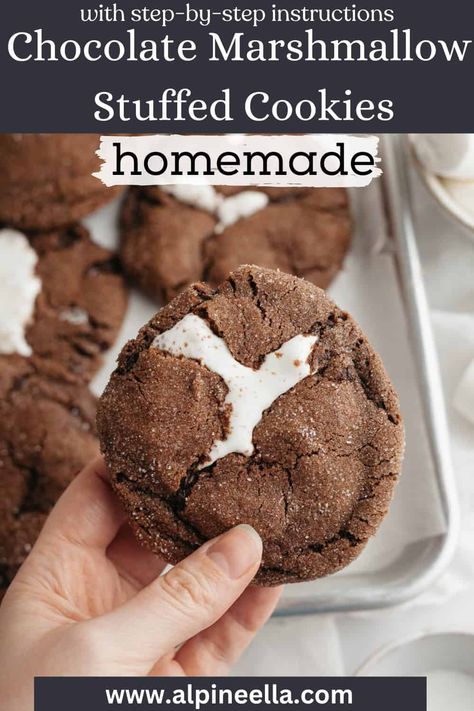 Chocolate Marshmallow Cookies, Marshmallow Cookies, Christmas Baking Recipes, Blossom Cookies, Chocolate Marshmallow, Marshmallow Cream, Cream Cheese Cookies, Filled Cookies, Chocolate Marshmallows