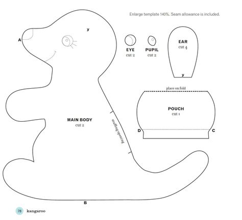 Kangaroo Sewing Craft Project - WomansDay.com Felt Kangaroo Pattern Free, Diy Kangaroo Pouch Hoodie, Kangaroo Sewing Pattern, Kangaroo Applique Pattern, Kangaroo Stuffed Animal Pattern Sewing, Knit Kangaroo Patterns, Kangaroo Craft, Felt Animal Pattern, Kangaroo Plush