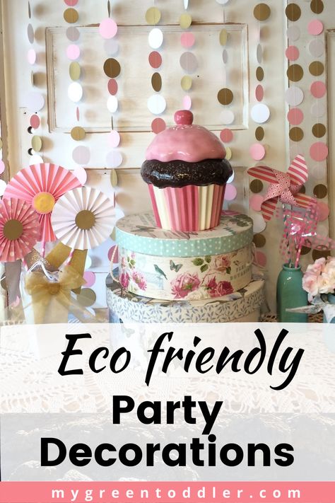 Are you looking for party decorations that won't end up in landfill after the event? Try these eco friendly party decorations which offer alternatives to balloons Balloon Alternatives, Cheap Birthday Decorations, Eco Friendly Birthday Party, Easy Kids Party, Eco Friendly Party, Kids Party Tables, Baby Birthday Party Decorations, Recycled Decor, Birthday Room Decorations