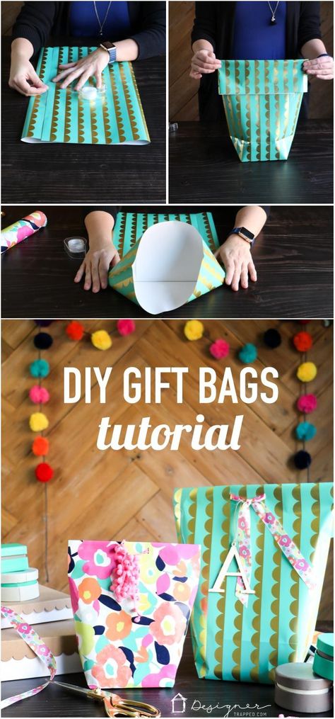 OMG! This is genius. Learn how to make a gift bag from wrapping paper. These are SO cute and are so much less expensive than store-bought gift bags. So excited about this DIY gift bag option! Bag From Wrapping Paper, Make A Gift Bag, Diy Gift Bag, How To Make A Gift Bag, Gift Bags Diy, Gifts Wrapping Diy, Creative Diy Gifts, Diy Holiday Gifts, Creative Gift Wrapping