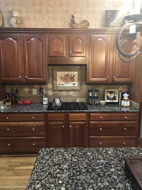 Traditional Kitchen Remodel- Bye Bye Cherry Cabinets - Bella Tucker Refinish Cherry Cabinets, Update 2000s Kitchen, Updated Traditional Kitchen, Mahogany Kitchen Cabinets, Cherry Wood Kitchen Cabinets, Mahogany Kitchen, Cherry Wood Kitchens, Traditional Kitchen Remodel, Cherry Wood Cabinets