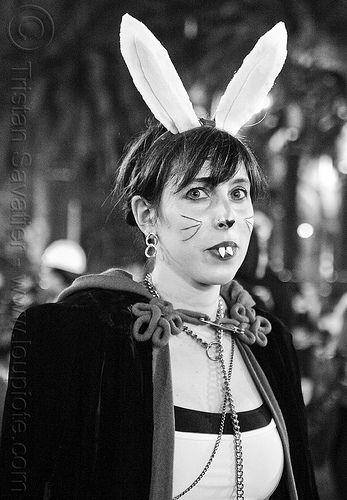 bunnicula costume, halloween, san francisco Bunnicula Costume, Woman Vampire, People Black And White, Vampire Teeth, White Woman, Bunny Ears, Costume Halloween, Halloween Costumes, San Francisco