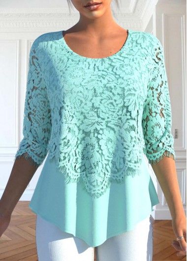 Mint Green Blouses, Blouse Size Chart, Womens Trendy Tops, Couture Mode, Lace Outfit, Green Lace, Lace Shirt, Trendy Tops, Lace Blouse