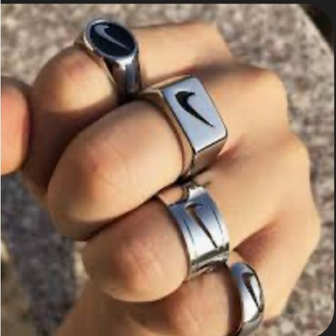 For Man Or Woman New Nike Silver Ring Size 7 Cool Men Rings, Cool Chunky Rings, Streetwear Rings, Nike Ring, Nike Jewelry, Jewelry Goals, Silver Rings For Men, Custom Fitted Hats, Streetwear Jewelry