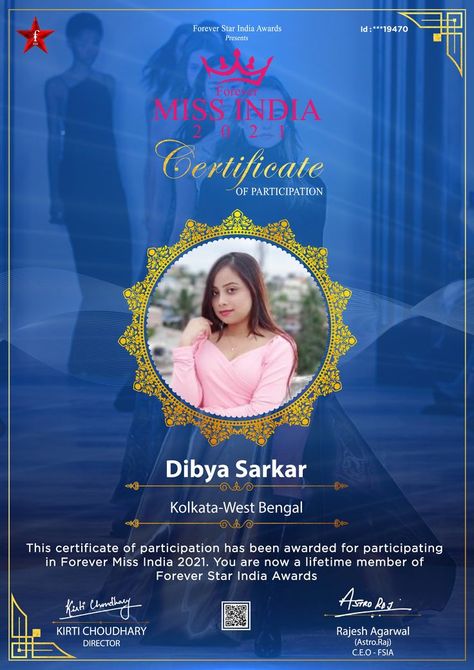 Forever Miss India Participation Award, Certificate Award, Wish You Luck, Social Media Training, Miss India, Social Media Promotion, Mumbai Maharashtra, Cash Prize, Creative Posters