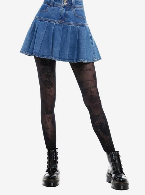 Hello Kitty Black Roses Tights | Hot Topic Hot Topic Outfits, Old Hot Topic, Black Sheer Tights, Hot Topic Clothes, Hello Kitty Black, Allover Design, Scene Outfits, Black Roses, Sheer Tights