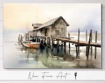 Watercolor Nautical, Matte Pictures, Beach Scene Painting, Farmhouse Beach, Nautical Painting, Watercolor Landscapes, Pixel Color, Watercolor Architecture, Wall Art Watercolor