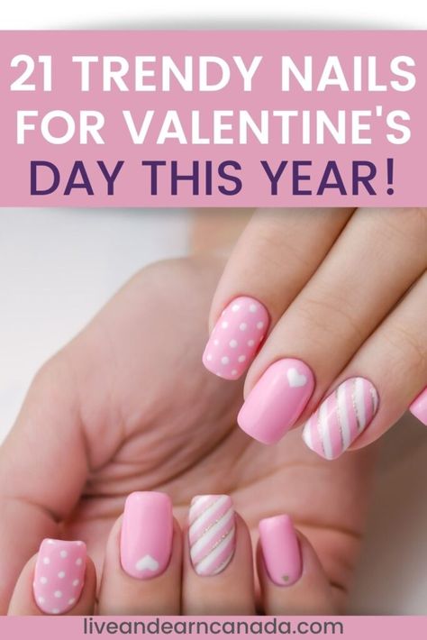 Easy Pink Gel Nails, Valentine’s Day Nails For Kids, Nail Designs Valentines Natural, Valentine Gel Nail Designs, Gel Nails For Valentines Day, Valentine Nail Art Designs Heart, Valentine Fingernails, Valentine's Day Nail Designs Pink, February Nails Ideas Valentines Day Pink