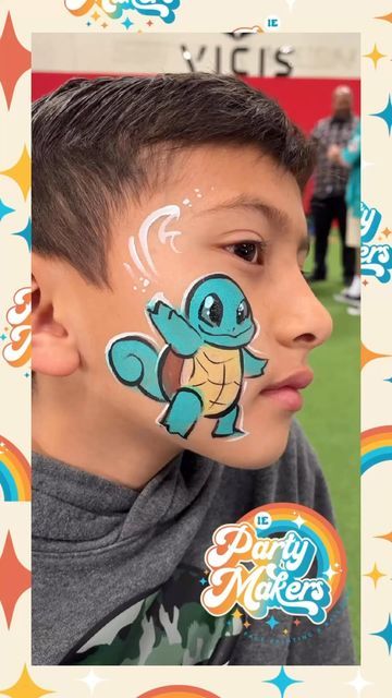 Pokemon Face Painting, Pokemon Facepaint, Arcade Characters, Pokemon Face Paint, Squirtle And Charmander, Gaming Arcade, Pokemon Faces, Face Painting Designs, Facepaint