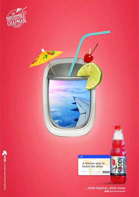 Smoov Chapman Print Advert By CentrespreadGREY: In-flight | Ads of the World™ Beverage Creative Ads, Creative Drink Ads, Drink Creative Ads, Drink Ads Creative Advertising, Patron Alcohol, Drinks Ads, Minimal Ads, Drinks Advertising, Alcohol Ads