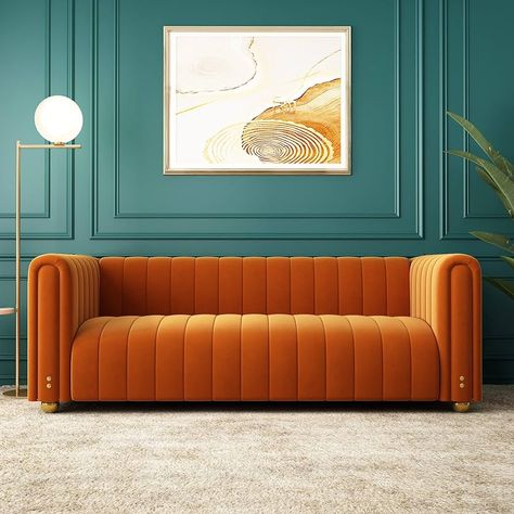 Amazon.com: ANTTYBALE Tufted Emerald Green Couch Chesterfield Velvet Sofa Upholstered 81" W 3-Seater Comfy Sofa for Living Room, Bedroom, Office, Apartment : Home & Kitchen Mid Century Modern Couch, Modern Velvet Sofa, Orange Couch, The Big Comfy Couch, Velvet Tufted Sofa, Living Room Orange, Velvet Couch, Mid Century Modern Sofa, Modern Couch