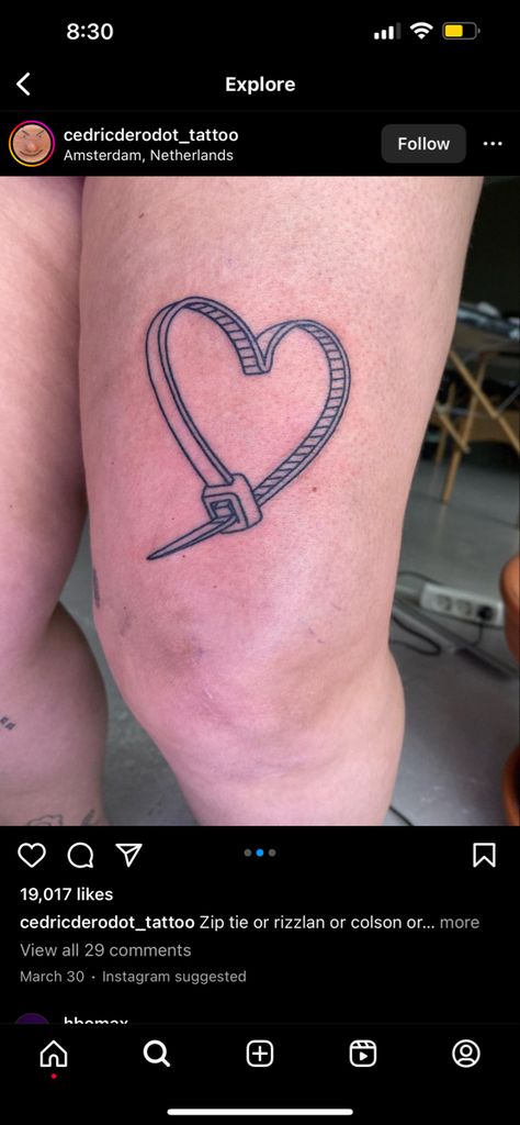 T Zip Tie Heart Tattoo, Tie Tattoo, Zip Ties, Heart Tattoo, Small Tattoos, Tattoo Ideas, Tattoos