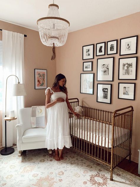 Iron Crib Nursery, Gold Crib Nursery, Traditional Nursery Decor, Antique Nursery Decor, Vintage Baby Rooms, Vintage Baby Girl Nursery, Gold Crib, Feminine Nursery, Nursery Inspiration Girl