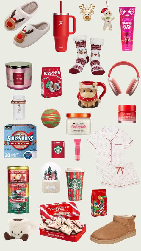 Bff Christmas Basket Ideas, Gf Christmas Gifts Basket, Christmas Presents Aesthetic Ideas, Christmas Theme Presents, Christmas Friend Basket, Cute Christmas Baskets For Best Friend, Christmas Bestie Basket, Christmas Theme Gift Baskets, Bur Basket Ideas Christmas