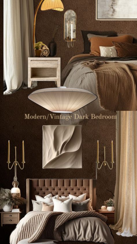 Dark room, beige accents, bedroom wallpaper Vintage Dark Bedroom, Dark Bedroom, Beige Bedroom, Bedroom Wallpaper, Dark Room, Wallpaper Bedroom, Modern Vintage, Dream House, Bedroom