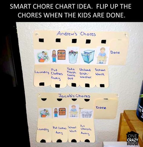 A DIY homemade smart chore chart idea that you can flip up the chores when the kids are done. Flip Chore Chart, Educational Posters For Kids, Baby Footprints Christmas, Baby Milestone Chart, Baby Handprint Art, Baby Handprint Crafts, Tooth Fairy Letter, First Birthday Posters, Milestone Stickers