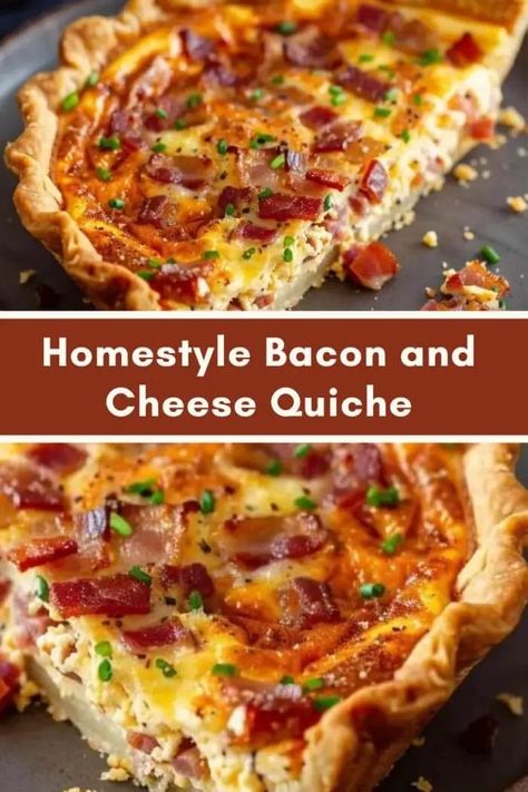 Bacon Egg And Cheese Quiche, Pork Breakfast Recipes, Bacon Cheddar Quiche, Savory Quiche, Quiche Breakfast, Bacon And Cheese Quiche, Cheese Quiche Recipe, Breakfast Casserole Bacon, Buttery Pie Crust