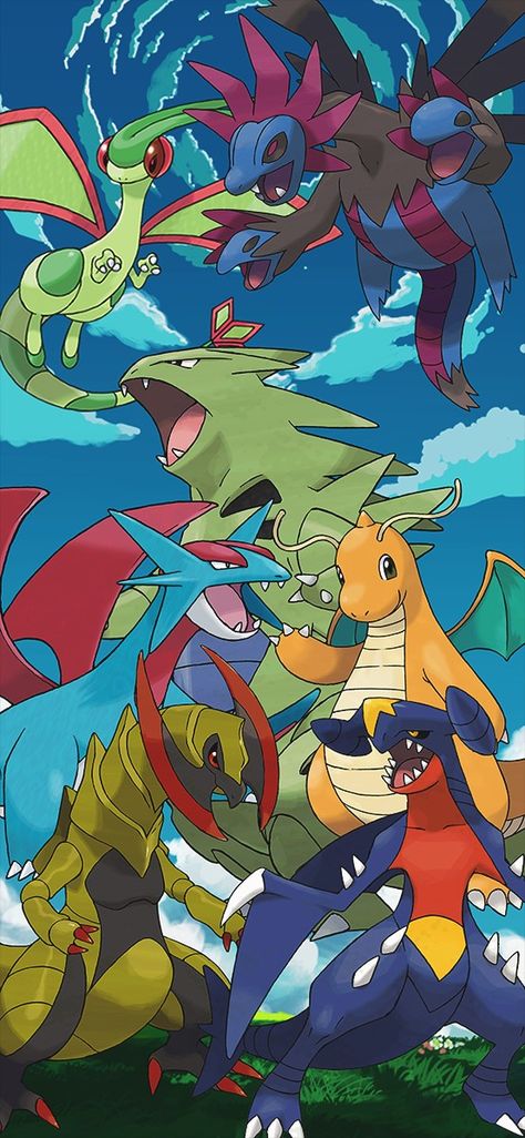 Anime Dragon Type Pokemon Wallpaper, Pokemon Wallpaper Dragonite, Flygon Pokemon Wallpaper, Flygon Tattoo, Pseudo Legendary Pokemon, Hydreigon Art, Pokemon Haxorus, Dragonite Wallpaper, Dragonite Tattoo