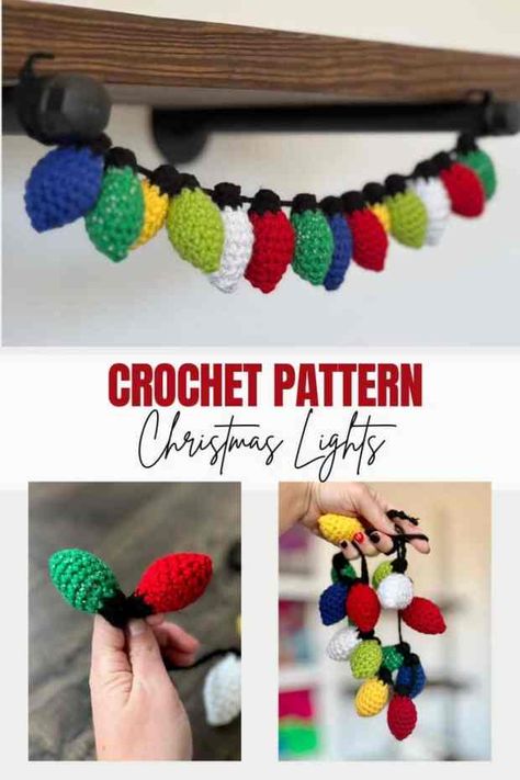 Crochet Lights, Crochet Christmas Lights, Crochet Christmas Garland, Crochet Christmas Ornaments Free, Crochet Christmas Gifts, Confection Au Crochet, Crochet Xmas, Crochet Christmas Decorations, Crochet Ornaments