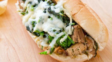 Philadelphia Roast Pork Sandwiches Philadelphia Roast Pork Sandwich Recipe, Beef Dips, Savory Sandwiches, Leftover Pork Roast, Pork Sandwich Recipes, Roast Pork Sandwich, Spicy Broccoli, Regional Recipes, Cooks Country