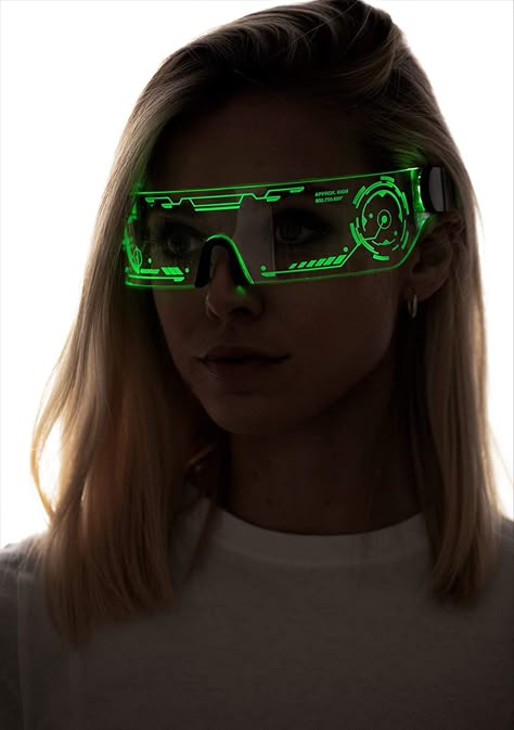 Led Visor Glasses, Punk Goggles, Cyberpunk Glasses, Future Technology Gadgets, Glowing Glasses, Alien Clothes, Visor Glasses, Cyberpunk Aesthetic, Cyberpunk Fashion